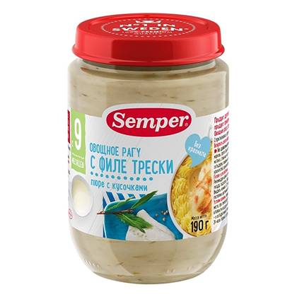 Semper - Fish Fillet of Treska with Vegetable Ragout Dinner /9mo+/ 190g 2681