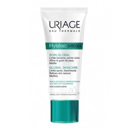 Uriage Hyseac 3-Regul Global Skin-Care Cream (Pores, Blackheads, Mattifying Effect) for Combination to Oily Skin, 40ml