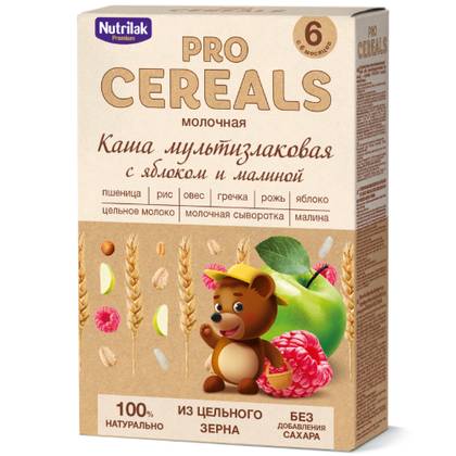 Nutrilak Premium Milk Cereal, Multigrain with Apple and Raspberry /6m+/ 200g 1004