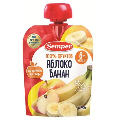Semper Apple-Banana Pouch, 6+ months, 90g