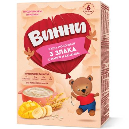 Vinnie - Milk Cereal 3 Grains with Mango and Banana /6m+/ 200g 4879