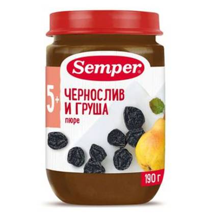 Semper Fruit Puree Prune and Pear /5m+/ 190g 3197