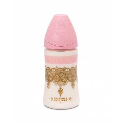 Suavinex - Round Silicone Teat Plastic Bottle 3-Position Premium Pink /0m+/ 270ml 2102