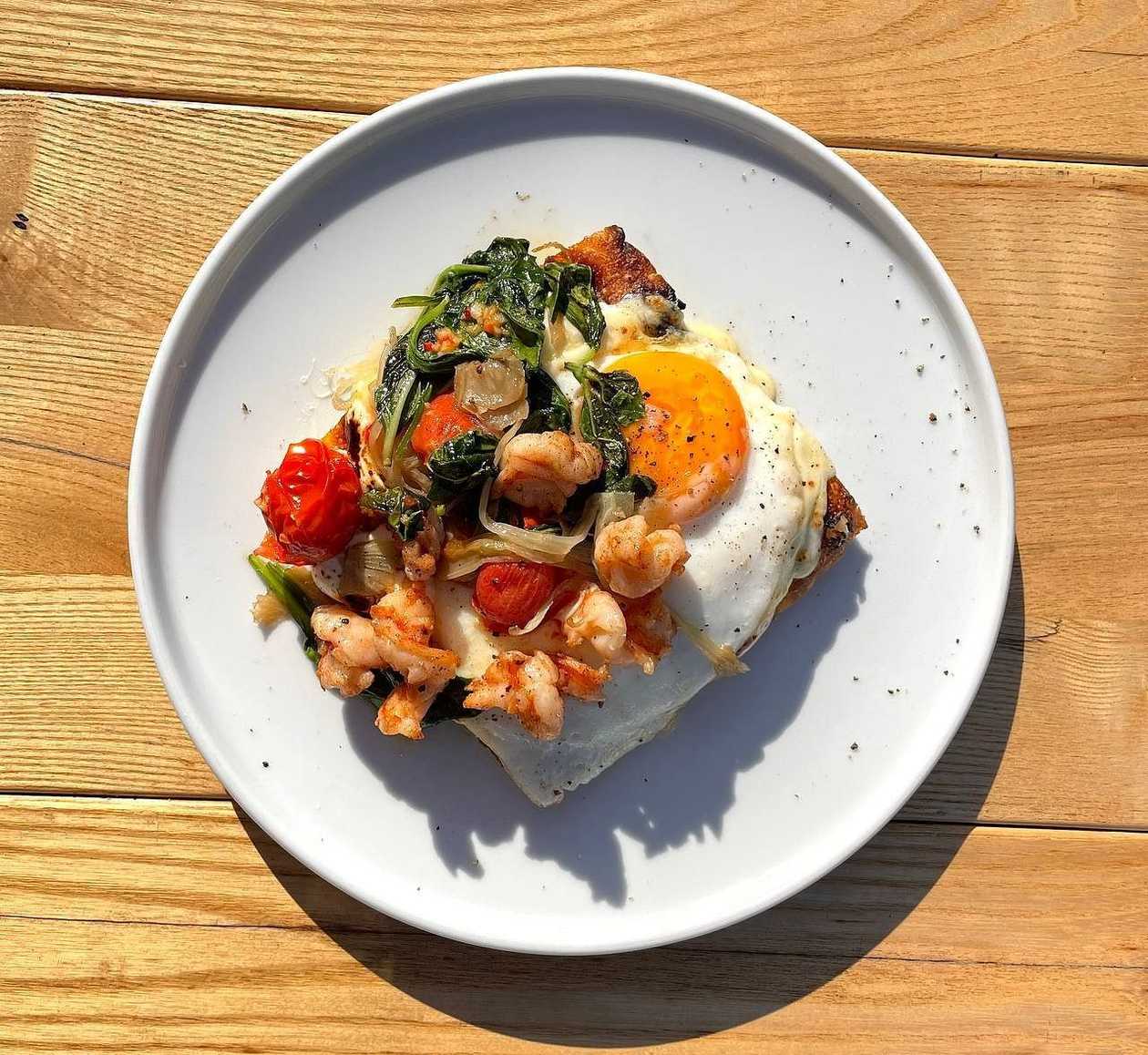 morning focaccia with shrimp