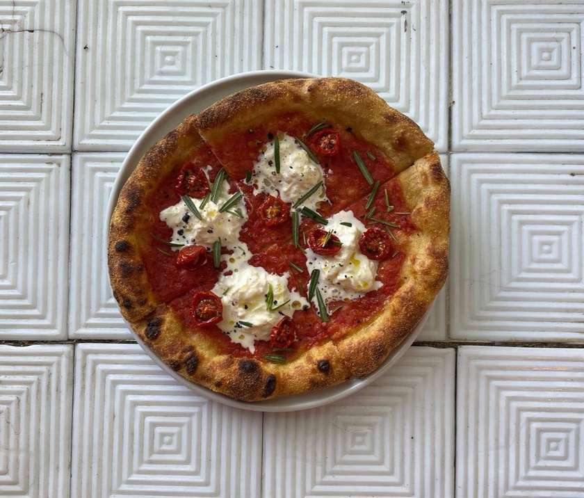 strachatela, sun-dried tomatoes and rosemary