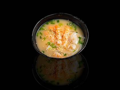 Miso soup with shrimp and squid