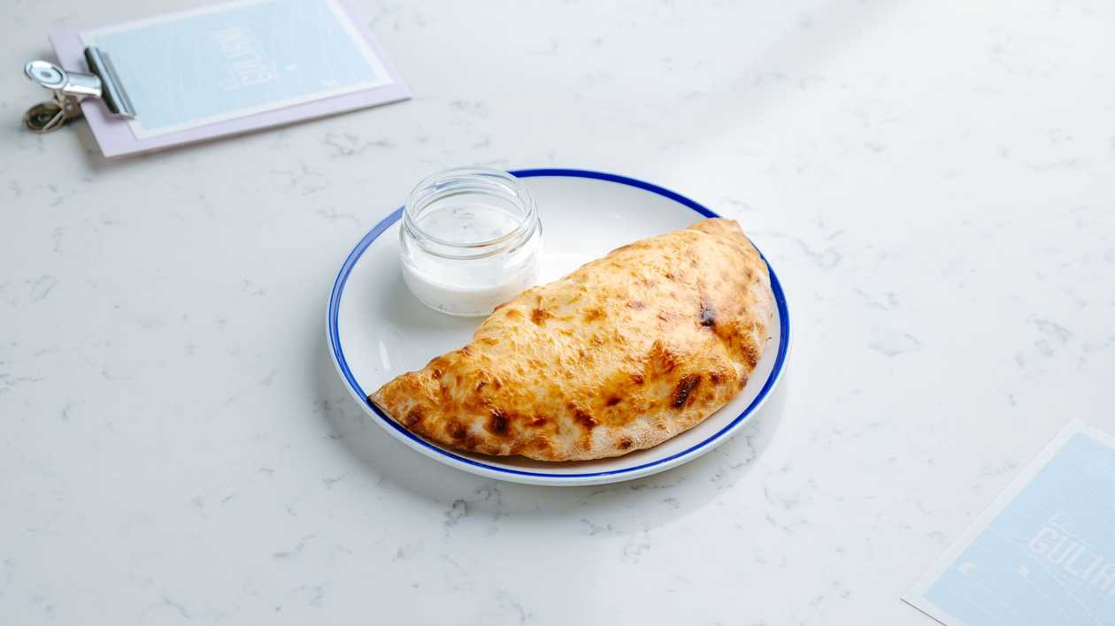 Spinach&Three Mushroom stuffed pastry with yogurt and mint sauce