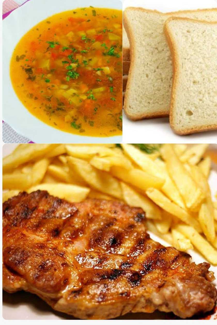 Meniu Ceafa de Porc, Cartofi Prajiti,Ciorba legume + Apa Plata CADOU