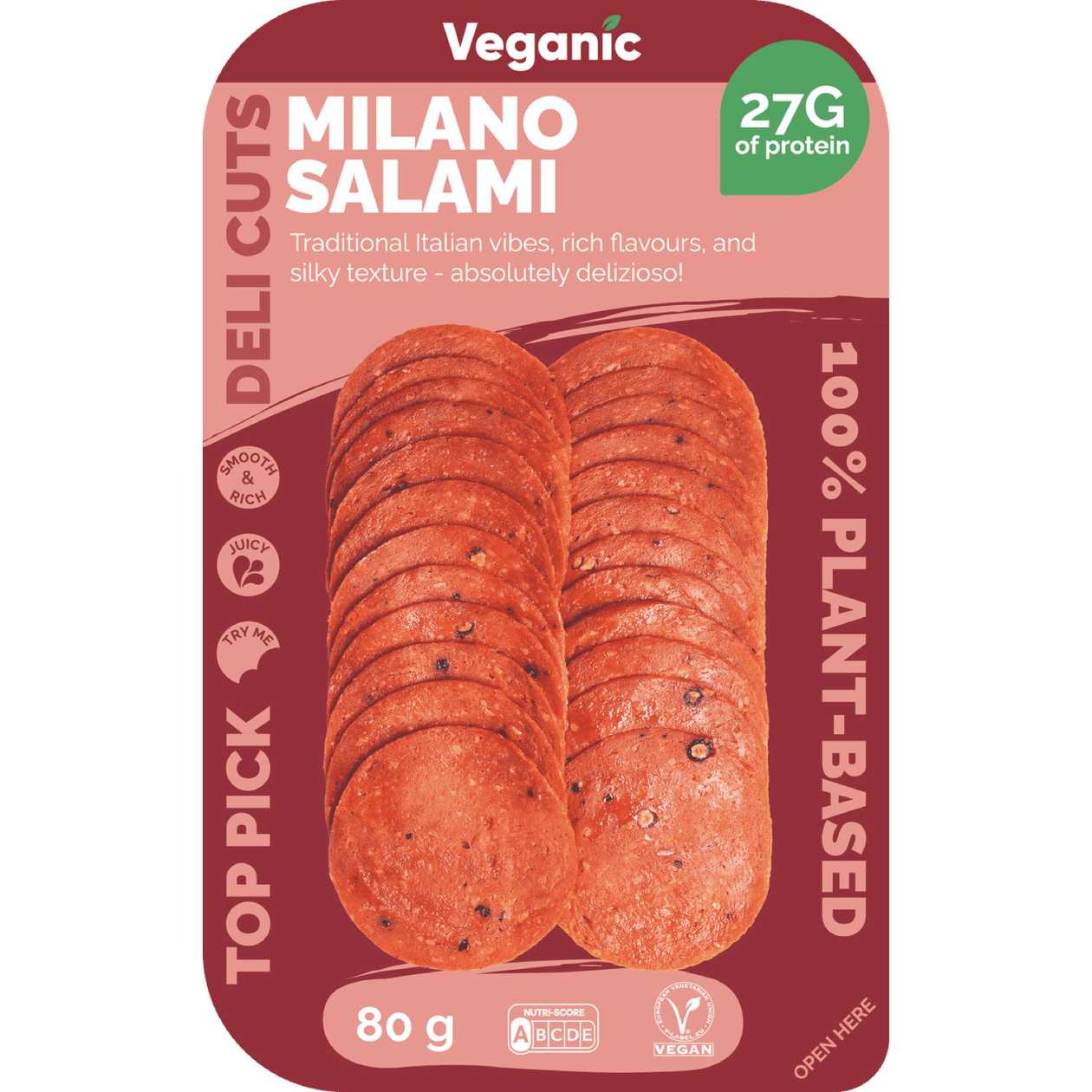 Veganic, Plant-Based Salame Milano, 80g
