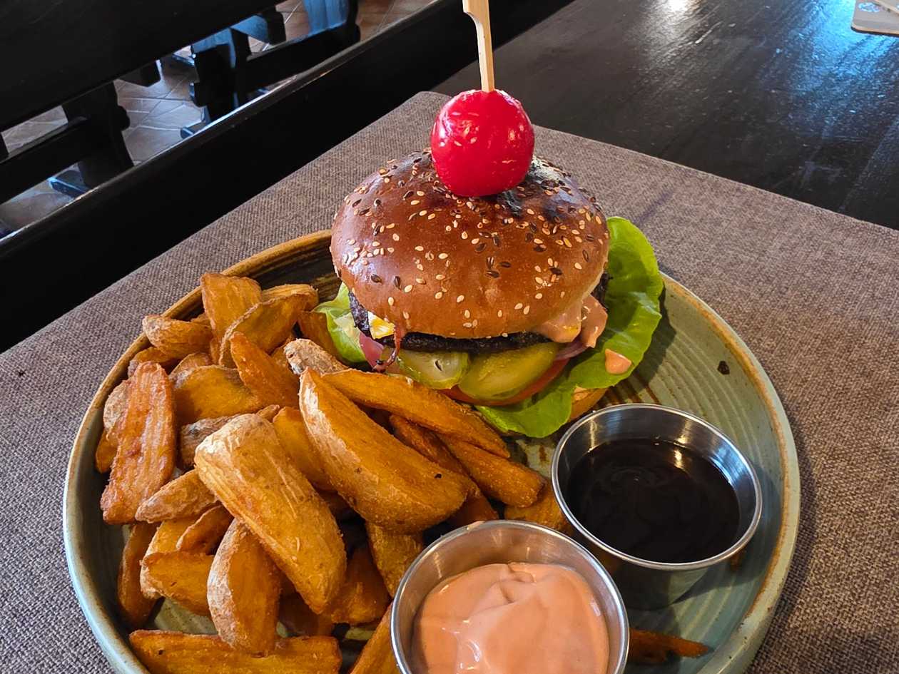Black angus beef burger meal