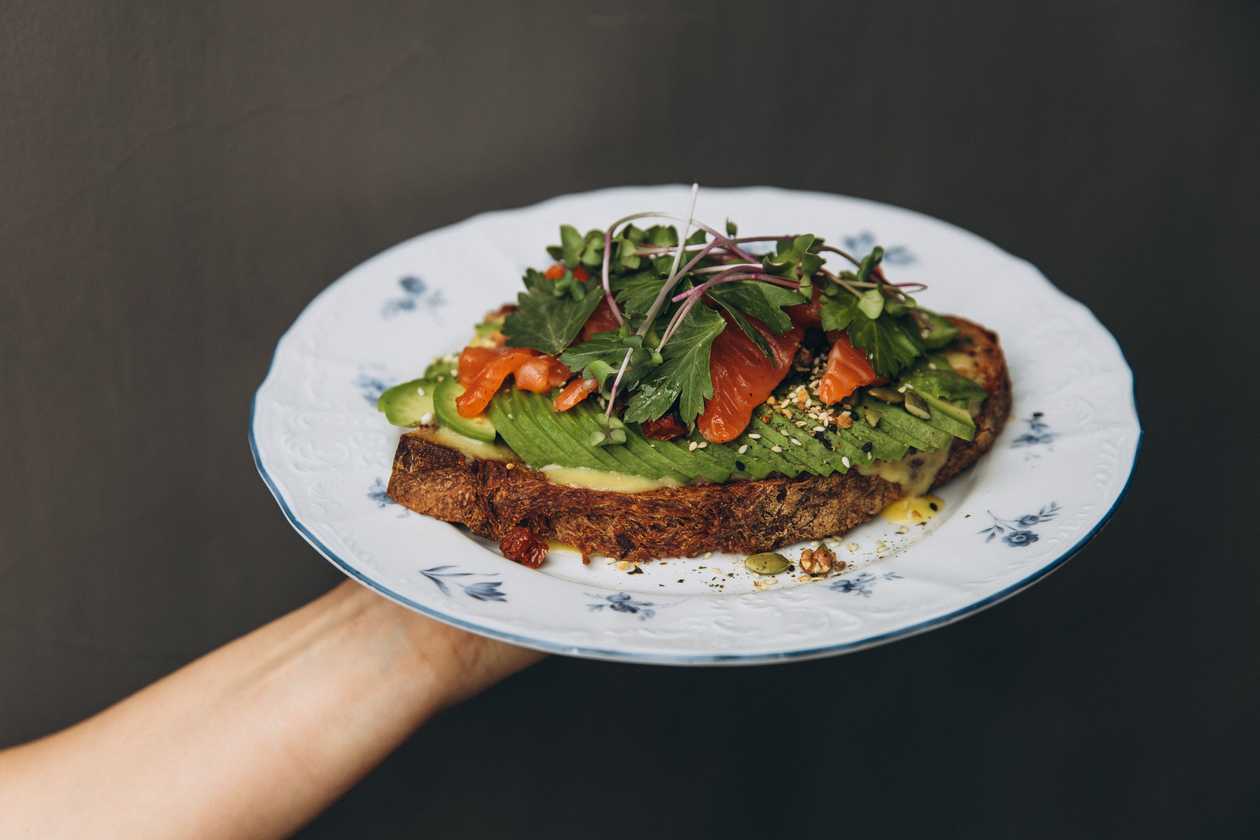 Toast with Whole Avocado and Salmon