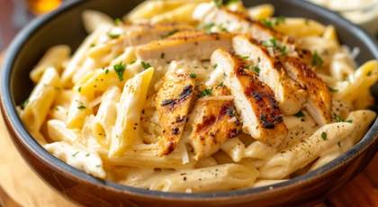 Baked Penne with Cream Sauce, Chicken and Sun-Dried Tomatoes