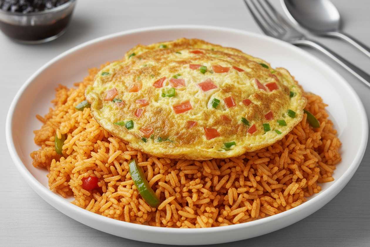 Jollof Rice with Fried Eggs