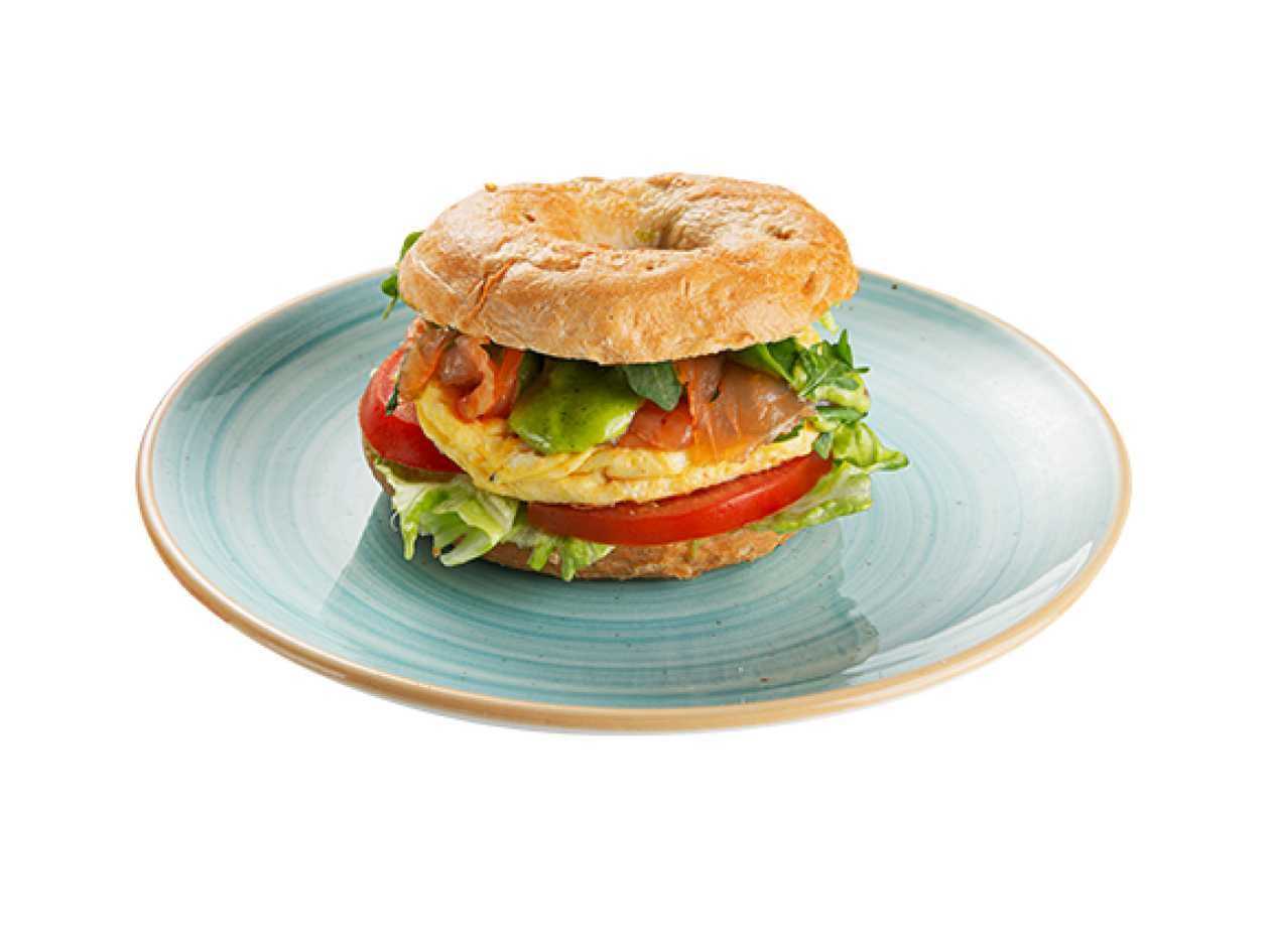 Bagel with Smoked Salmon and Scrambled Eggs