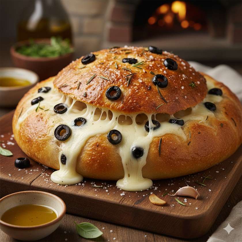 Bread Stuffed with Cheese and Olives