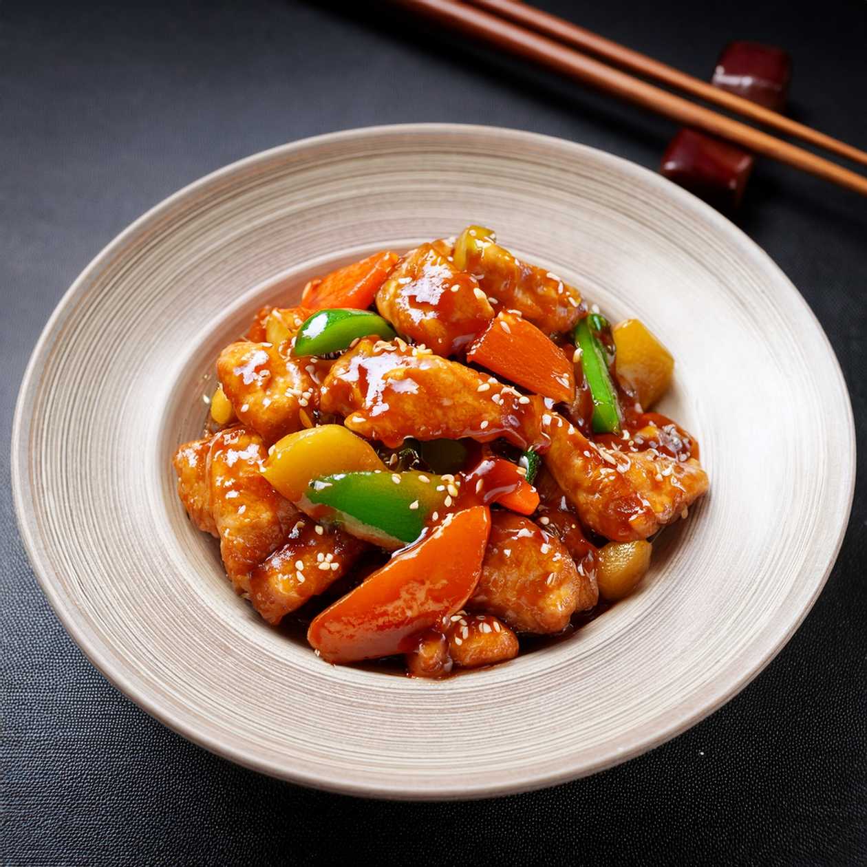 64. Restované Maso se Zeleninou ve Sladkokyselé Omáčce