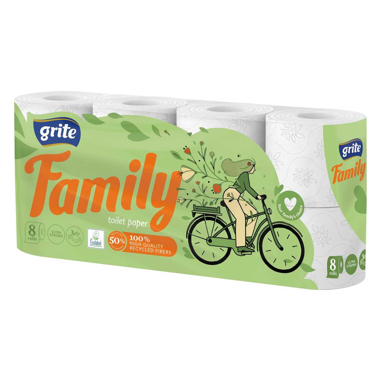 Tualetinis popierius GRITE FAMILY (3 sluoksnių), 8vnt.