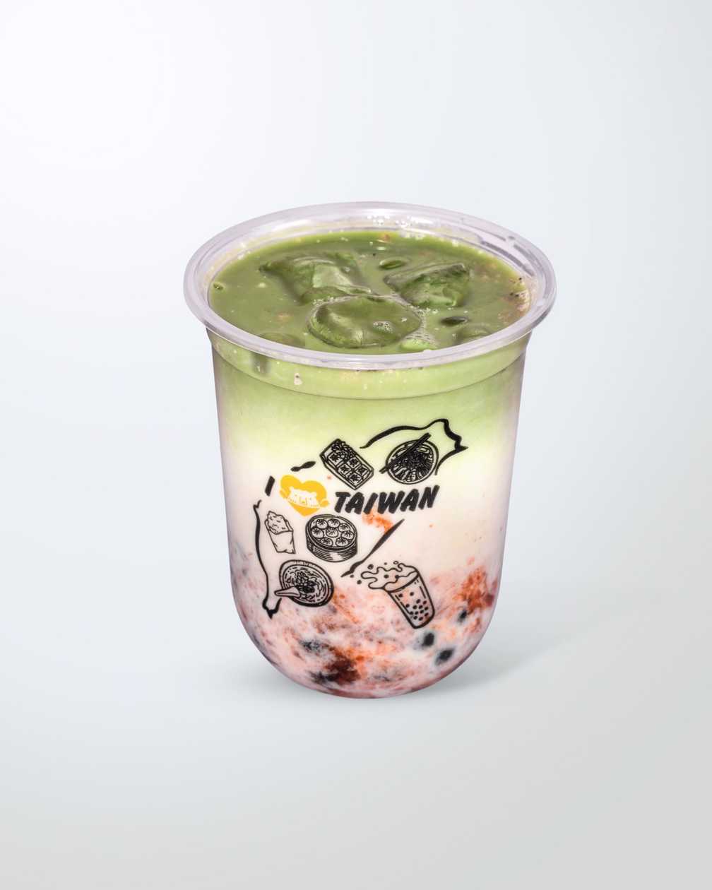 Matcha Bubble Tea with Milk and Strawberry