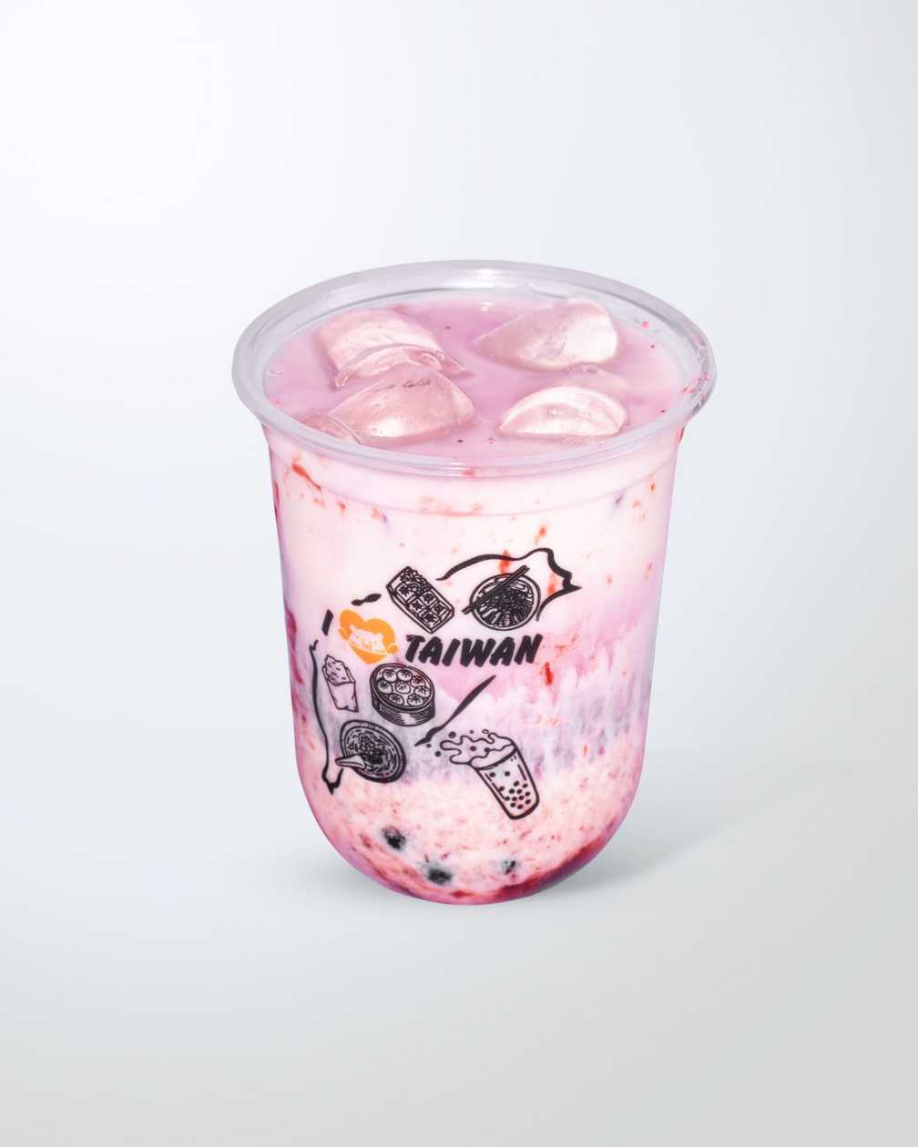 Taro Bubble Tea with Milk and Strawberry