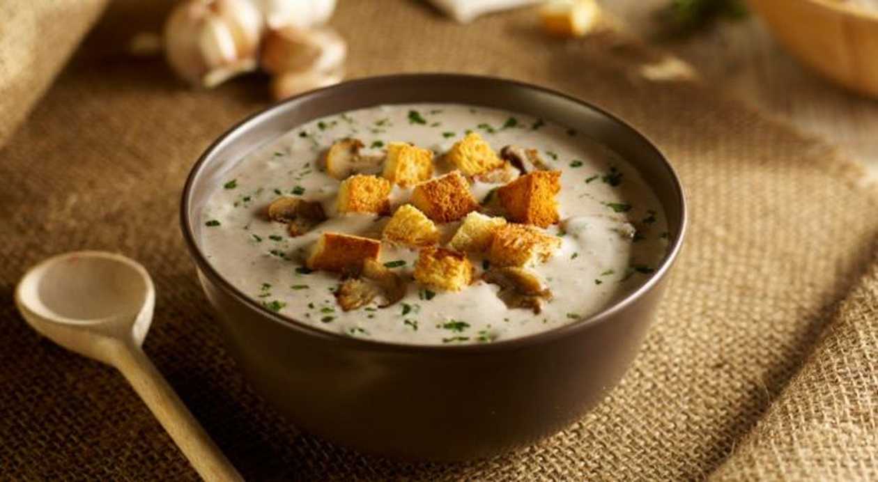 Mushroom Cream Soup with Croutons