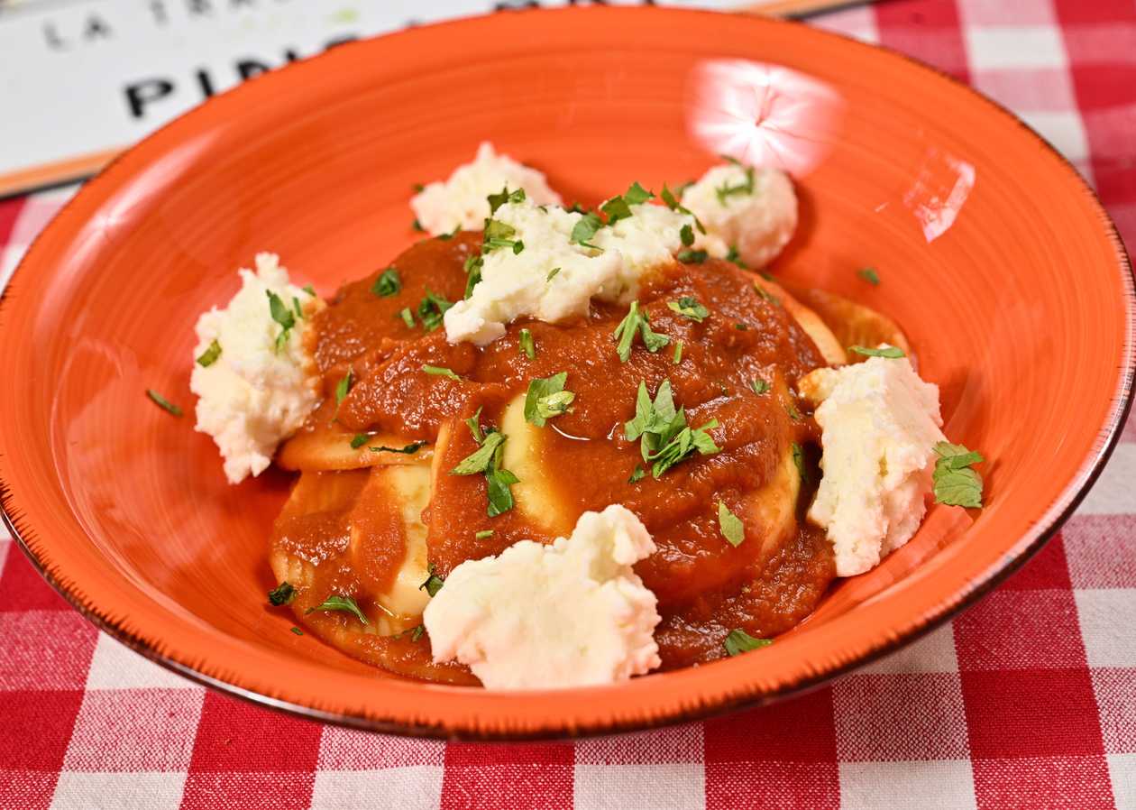 Agnolotti with burrata, basil and tomato sauce