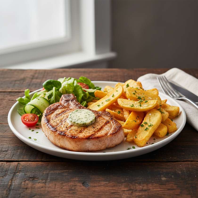 Pork Chop with Chips and Salad