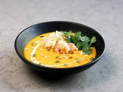 Крем-суп із гарбуза з креветками