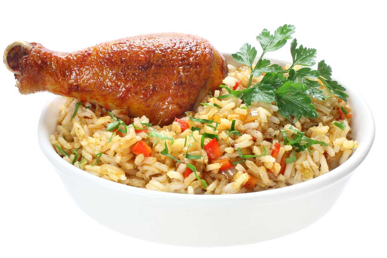 Chicken thigh with vegetables and rice