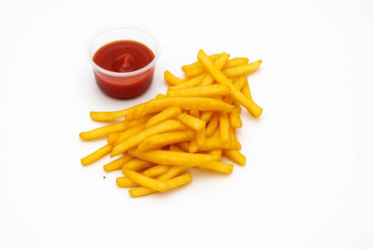 Hranolky fritované v hovězím loji s kečupem Heinz