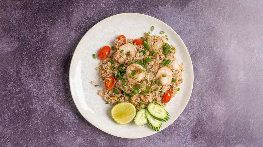 Praetud riis hiidkrevettidega