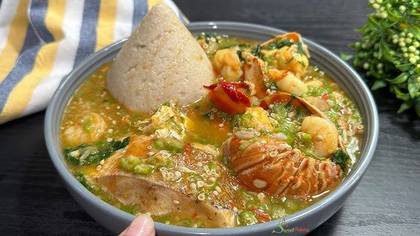 Banku with Okro Soup and Chicken