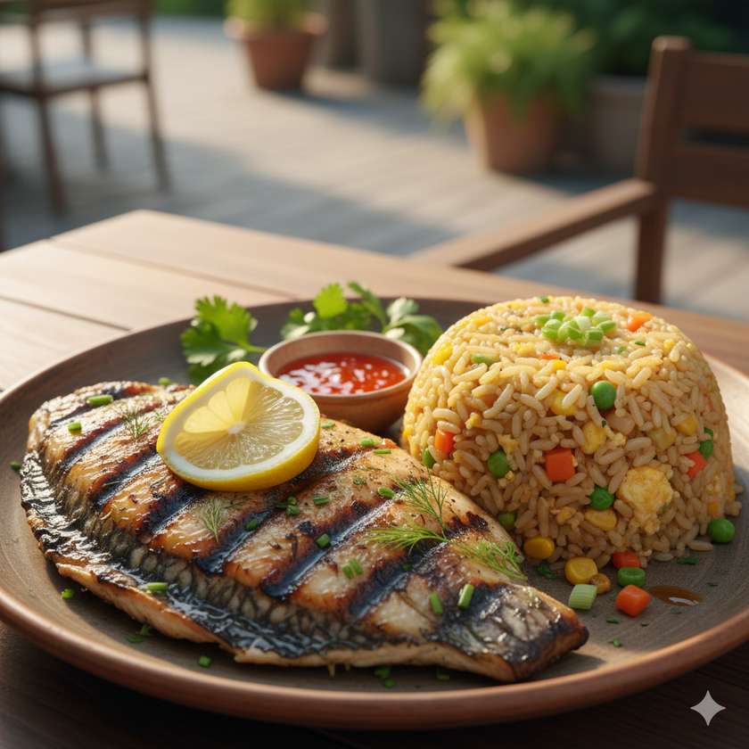 Fried Rice with Fried Fish