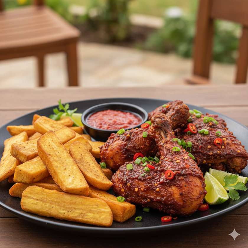 Yam Chips with Spicy Chicken