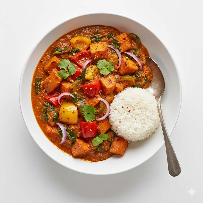 Vegetais Assados em Molho de Amendoim e Espinafres