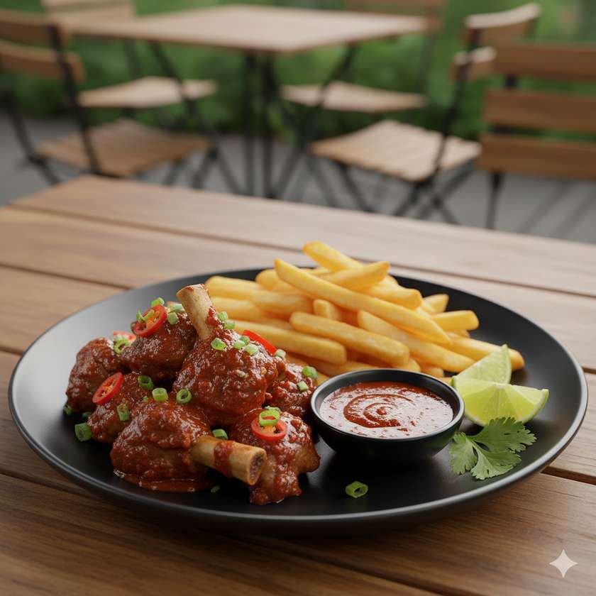 French Fries with Spicy Goat