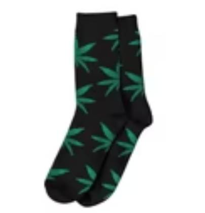 Meias Cannabis Longa - Preta Folhas