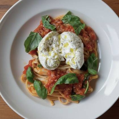 SPAGHETTI AL POMODORO CON BURRATA