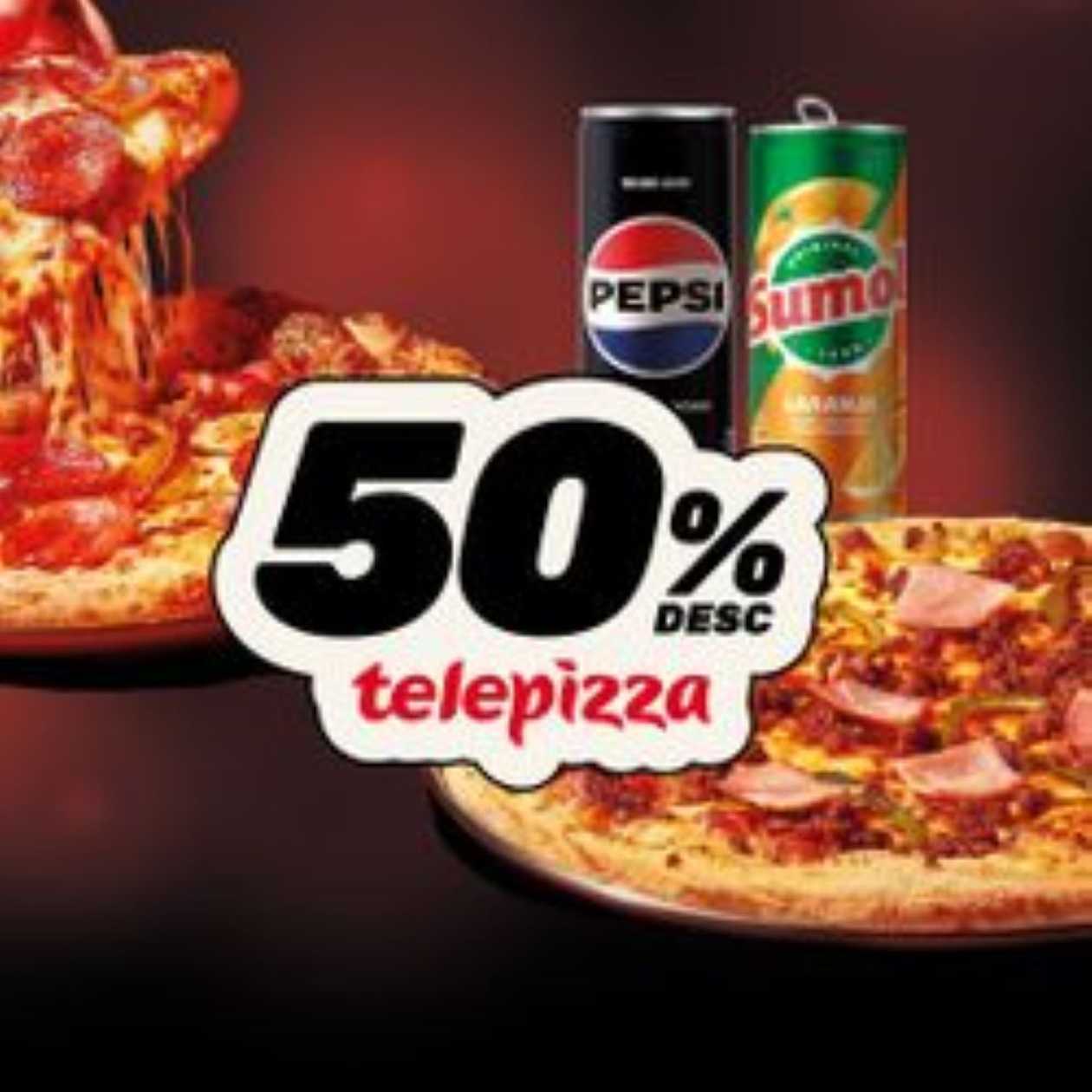 50% 2 Pizzas Médias + 2 Bebidas 33cl