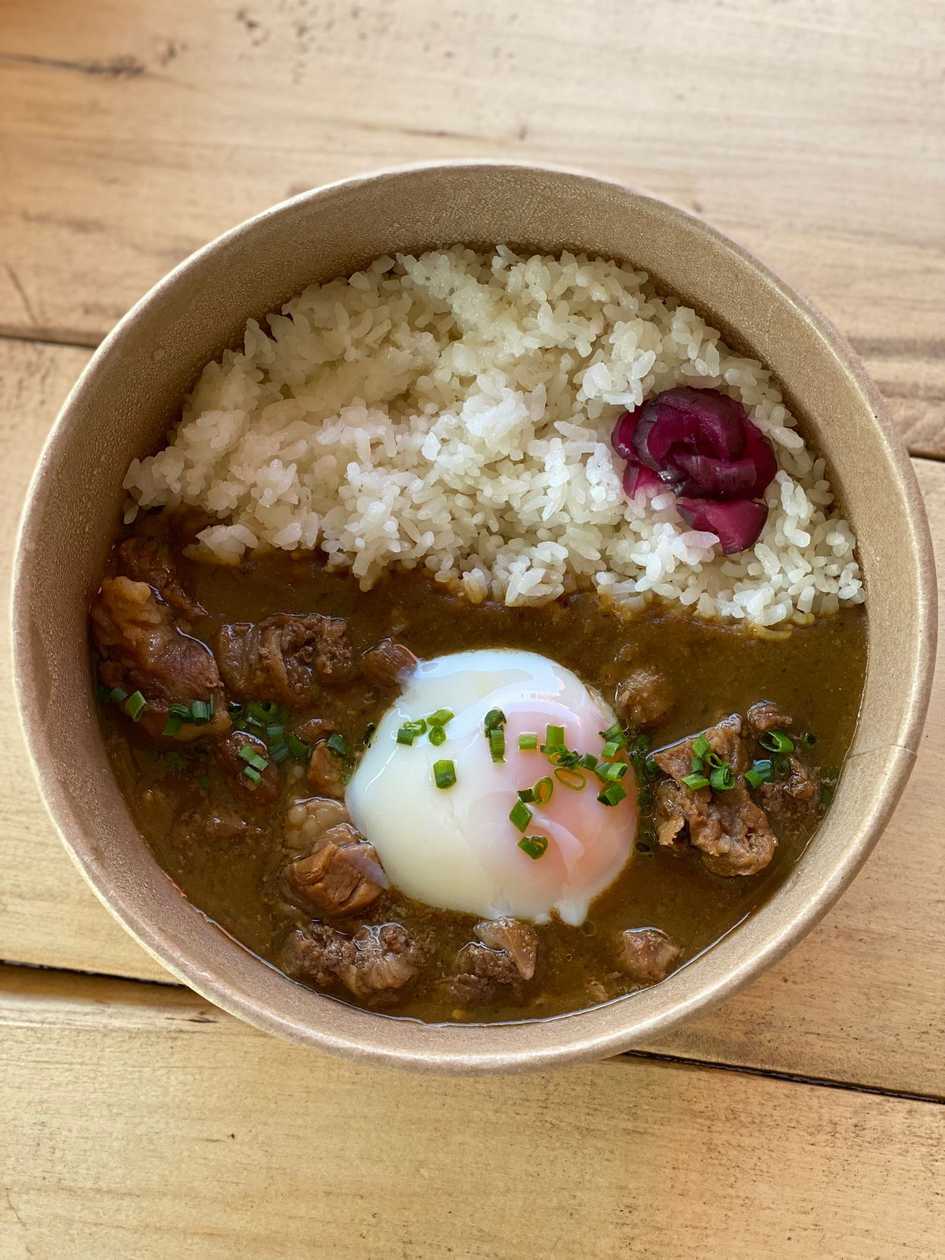 Beef curry rice with onsen tamago