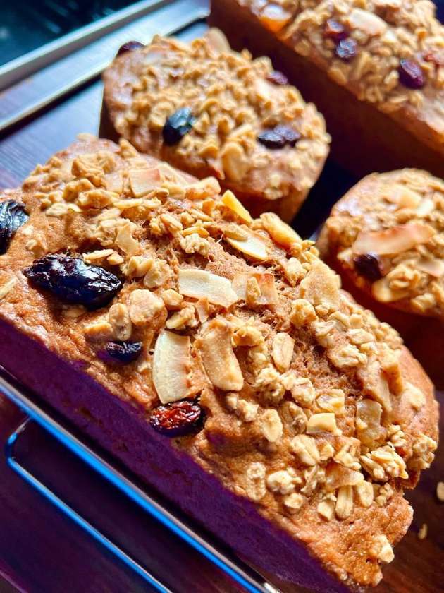 Banana bread with granola topping