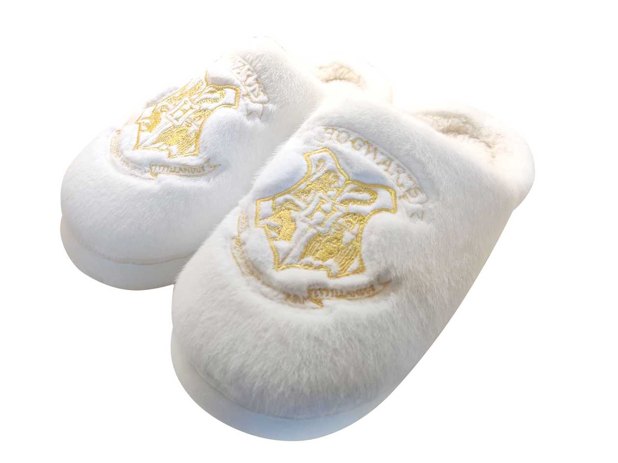 Harry Potter Embroidery Mens Plush Slippers(White,41-42)