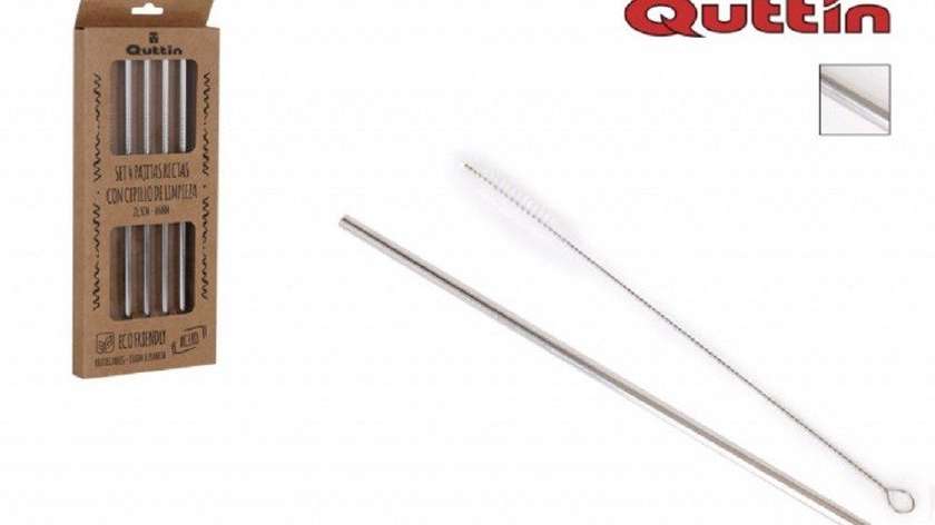 Set Of 4 Straight Steel Straws With Brush