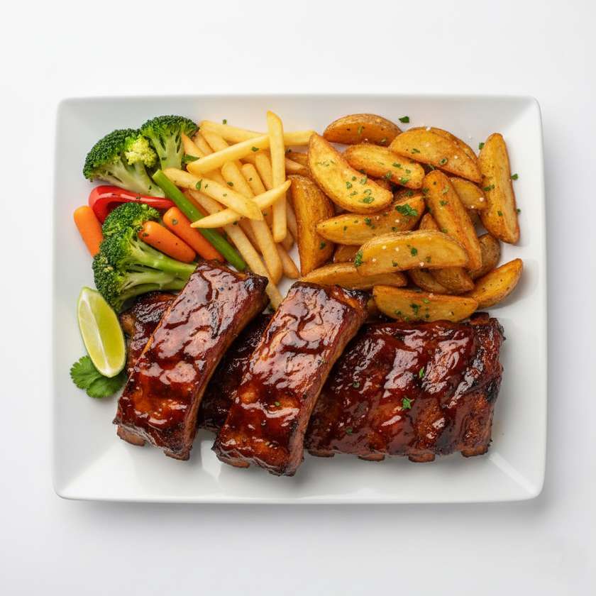 Pork BBQ Spare Rib (Served with Potatoes Wedges/Fries Vegetables)