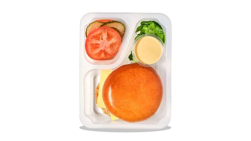 Chicken Burger with Vegetables, Cheddar and Golden Sauce