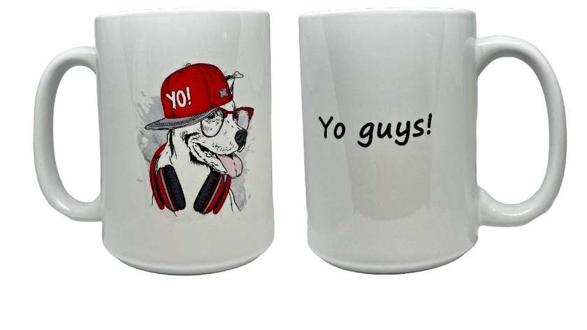 Ceramic Mug Yo Guys! Funky Dog In The Glasses, And In Hip-Hop Hat 500Ml