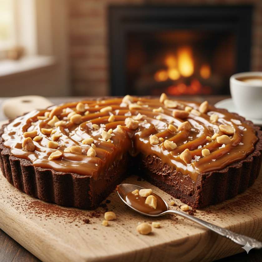 Chocolate Tart with Salted Caramel and Peanuts
