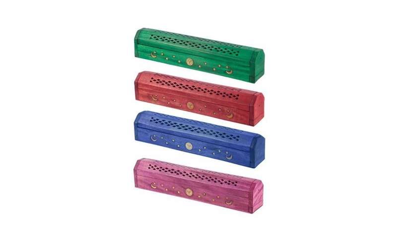 Mango Wood Incense Burner And Container Colored