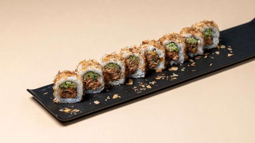 Bonito roll with fried salmon