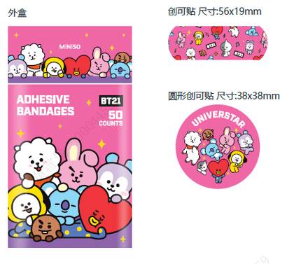BT21 Collection Cartoon Adhesive Bandages with Iron Box (40 pcs)
