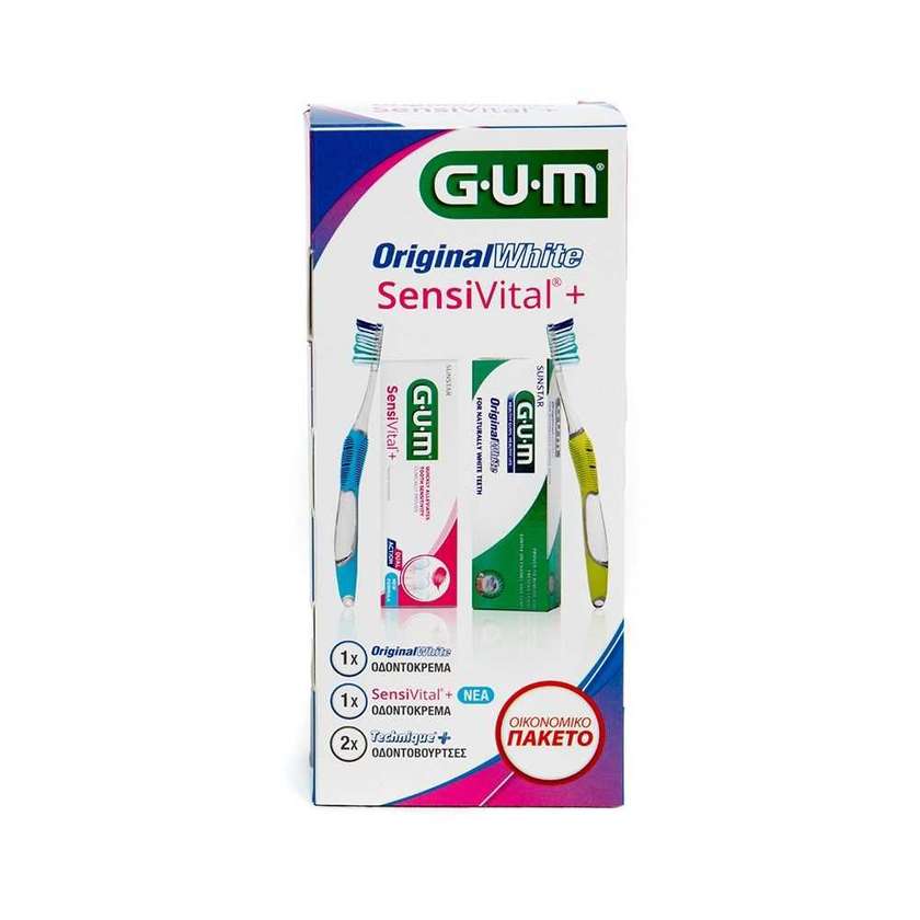 Набор Gum Sensivital + Original White 2 зубные пасты и 2 зубные щетки